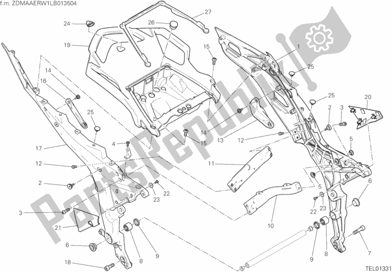 Alle onderdelen voor de 027 - Achterframe Comp. Van de Ducati Multistrada 1260 Enduro USA 2020